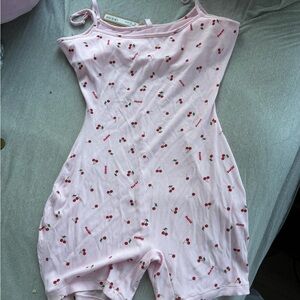 Pink Cherry Print Women's Romper